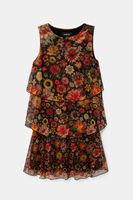 Bloemetjesjurk met ruches - BLACK - M