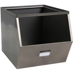 Urban Living Stapelbare opbergmand Open Metal Box - L23 x B32 x H21 cm - metaal - donkergrijs   -