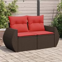Tuinbank 2-zits met kussens poly rattan bruin