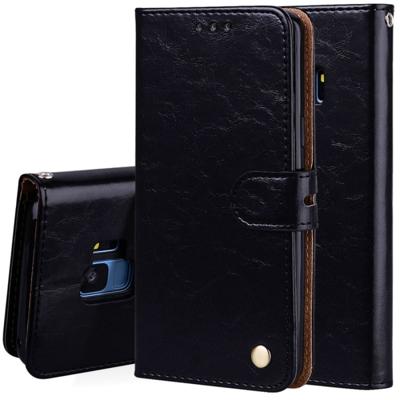 Voor Galaxy S9 olie Wax textuur horizontale Flip lederen draagtas met houder & kaartsleuven & portemonnee (zwart)