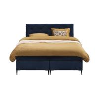 Leen Bakker - Boxspring Liv Geruit - 140x200 Cm - Slanke Poot - Stof/Velvet - Blauw