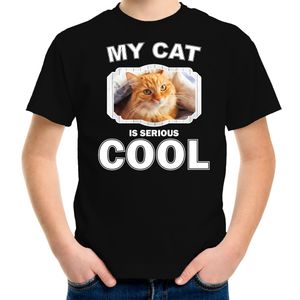 Katten liefhebber shirt Rode kat my cat is serious cool zwart voor kinderen