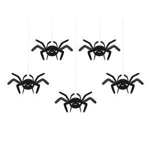 PartyDeco Halloween thema hangende spinnen - 5x - zwart - papier - 27 cm - Hangdecoratie