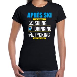 Apres ski t-shirt winterport to do list zwart dames - Wintersport shirt - Foute apres ski outfit