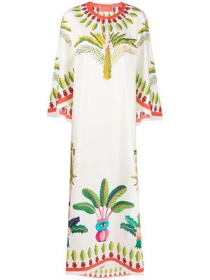 La DoubleJ robe-caftan Flying à imprimé palmier - Blanc