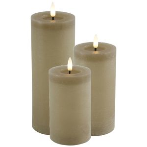 LED kaarsen/stompkaarsen - set 3x - beige - H12,5, H15 en H20 cm - timer - warm wit