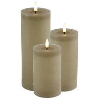 LED kaarsen/stompkaarsen - set 3x - beige - H12,5, H15 en H20 cm - timer - warm wit - thumbnail