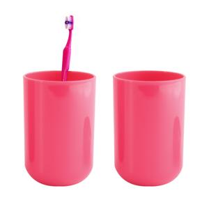 Badkamer drinkbeker/tandenborstelhouder Porto - 2x - PS kunststof - fuchsia roze - 7 x 10 cm