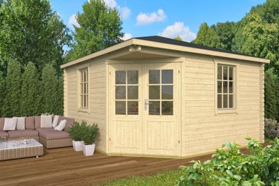 Tuindeco Lotte Blokhut 400x400 cm 44 mm vuren blank- Puntdak- Onbehandeld vurenhout- Tuindeco