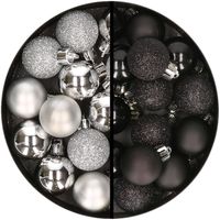 34x stuks kunststof kerstballen zilver en zwart 3 cm - Kerstbal - thumbnail