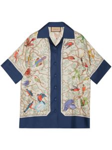 Gucci chemise en soie à imprimé Bird - Bleu