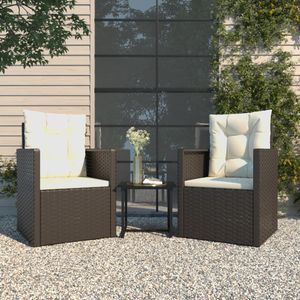 3-delige Loungeset met kussens poly rattan zwart