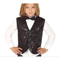 Verkleed feest gilet met pailletten - zwart - voor kinderen - carnaval