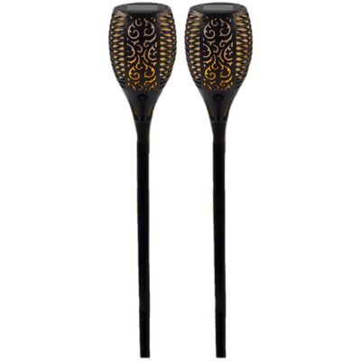 Set van 4x stuks Horror decoratie solar LED vlam tuinfakkels zwart 78 cm