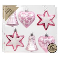 Kersthangers/kerstballen figuurtjes - 12x st - roze - 9 cm -kunststof