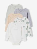 Set van 5 meegroei rompertjes met opening voor pasgeboren baby's saliegroen
