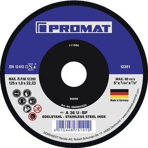 Promat Doorslijpschijf | D125x1mm recht | keramische korrel | gat 22,23 mm - 4000841222 4000841222