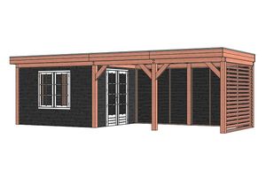 Trendhout Buitenverblijf Refter XL 850x340 cm - Combinatie 1- Plat dak- Onbehandeld lariks Douglas hout- Trendhout