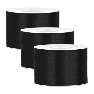 Partydeco Cadeaulint - 3x - zwart - 5 cm x 25 meter - satijn - sierlint - inpakken - decoratie Partydeco Cadeaulint - 3x - zwart - 5 cm x 25 meter - satijn - sierlint - inpakken - decoratie