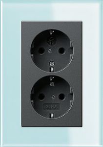 Dubbel stopcontact antraciet met Gira esprit mint glas afdekraam recht