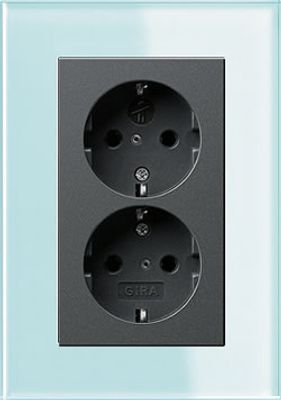Dubbel stopcontact antraciet met Gira esprit mint glas afdekraam recht