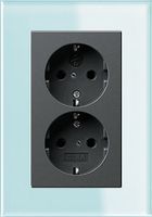 Dubbel stopcontact antraciet met Gira esprit mint glas afdekraam recht
