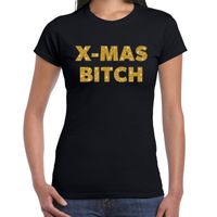 Fout kerst shirt X-mas bitch goud / zwart voor dames Fout kerst shirt X-mas bitch goud / zwart voor dames