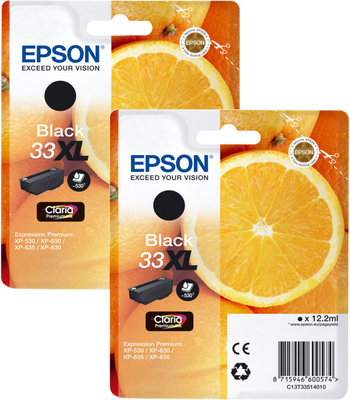Epson 33XL Cartridge Zwart Duo Pack Epson 33XL Cartridge Zwart Duo Pack