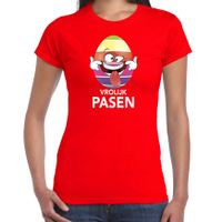 Paasei die tong uitsteekt vrolijk Pasen t-shirt rood voor dames - Paas kleding / outfit - thumbnail