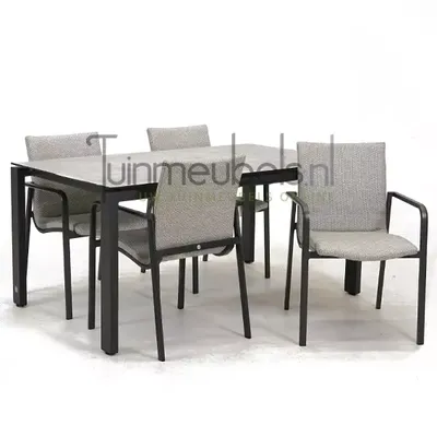 Tuinstoel Anzio dining Soft grey met GOA HPL 160 cm licht grijs