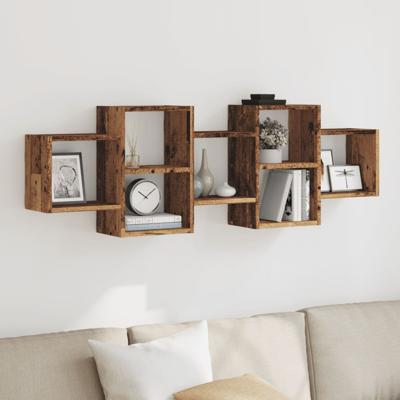 Wandschap 129x18x42 cm bewerkt hout oud houtkleurig