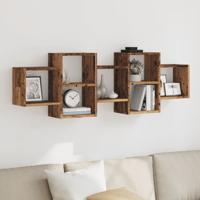 Wandschap 129x18x42 cm bewerkt hout oud houtkleurig