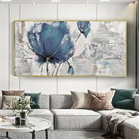 handgemaakte olieverf canvas kunst aan de muur decoratie moderne abstracte textuur grote blauwe roos bloem voor woonkamer home decor gerold frameloos ongerekt schilderij Lightinthebox