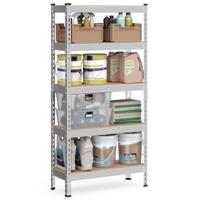 Sterke stellingkast met vijf lagen voor extra opbergruimte, Zilver / 30T x 75B x 150H cm / 1