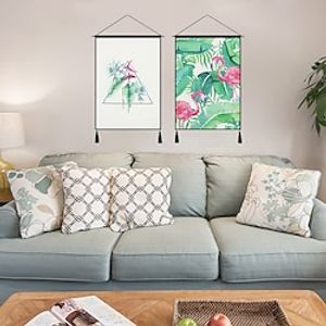 Flamingo blad geweven bohemien wandtapijt kunst decor deken gordijn hangend huis slaapkamer woonkamer decoratie nordic katoen linnen kwastje miniinthebox