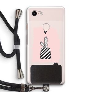 Zwart-wit cactus: Pixel 3 Transparant Hoesje met koord