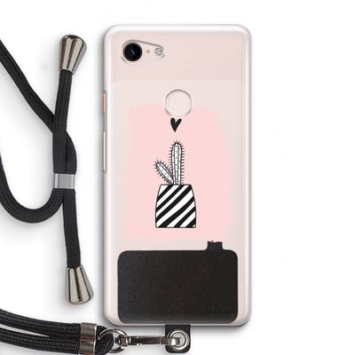 Zwart-wit cactus: Pixel 3 Transparant Hoesje met koord