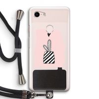 Zwart-wit cactus: Pixel 3 Transparant Hoesje met koord