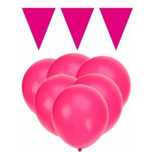 Decoratie roze 15 ballonnen met 2 vlaggenlijnen - Feestpakketten