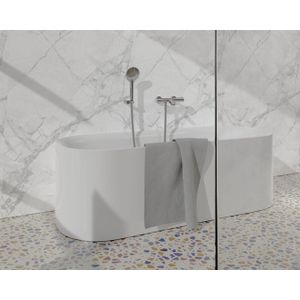Fortifura Calvi Thermostatische badkraan met ronde handdouche, handdouchehouder en metalen doucheslang chroom SW496814/SW720564/SW720223/SW767373