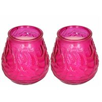 Windlicht geurkaars -  2x - roze glas - 48 branduren - citrusgeur - thumbnail