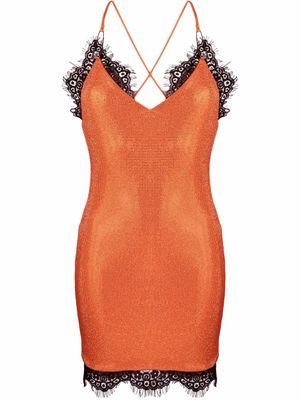 Philipp Plein robe courte à ornements en cristal - Orange