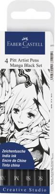 Faber Castell Tekenstift Pitt Artist Pen - Manga 4-delig etui - zwart