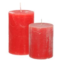 Stompkaarsen/cilinderkaarsen set - 2x - rood - rustiek model - Stompkaarsen