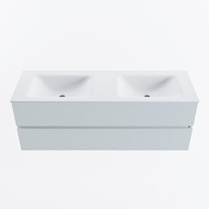 MONDIAZ VICA 140cm badmeubel onderkast Clay 2 lades. Wastafel CLOUD dubbel 2 kraangaten, kleur Talc.