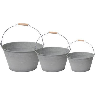 Emmer/plantenpot/bloempot - set van 3x stuks - zink - grijs Emmer/plantenpot/bloempot - set van 3x stuks - zink - grijs