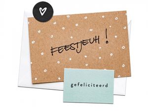 Lief voor elkaar - Wenskaart set - 'Gefeliciteerd' - Wenskaart + mini + sticker - Gefeliciteerd Feestje, gefeliciteerd!