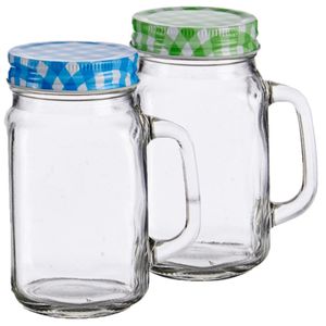 Set van 8x stuks glazen Mason Jar drinkbekers/drinkpotjes met gekleurde dop 430 ml