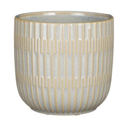 Plantenpot/bloempot keramiek lichtgrijs stripes patroon - D14/H13 cm