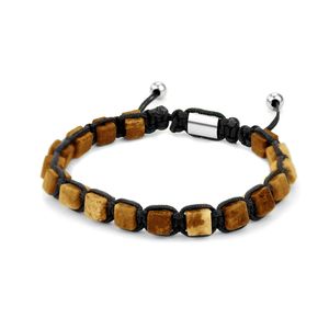 Frank 1967 7FB 0250 Armband Beads Tijgeroog/Staal bruin-zwart 6 x 6 mm 21 cm